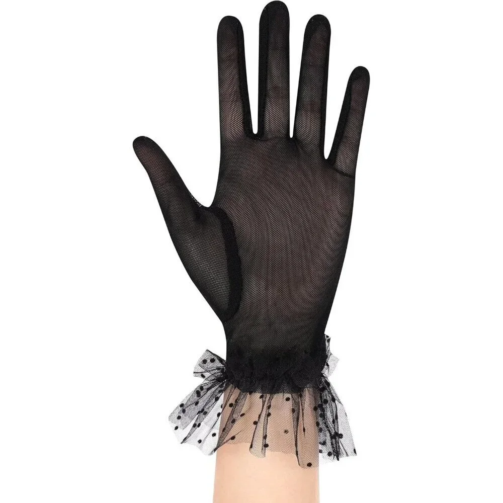Women's Short Lace Black Tulle Sheer Mesh Tea Party Prom Gloves Banquet Costume